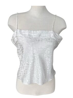 White Floral Satin Spaghetti Strap Cami Top Size Large
